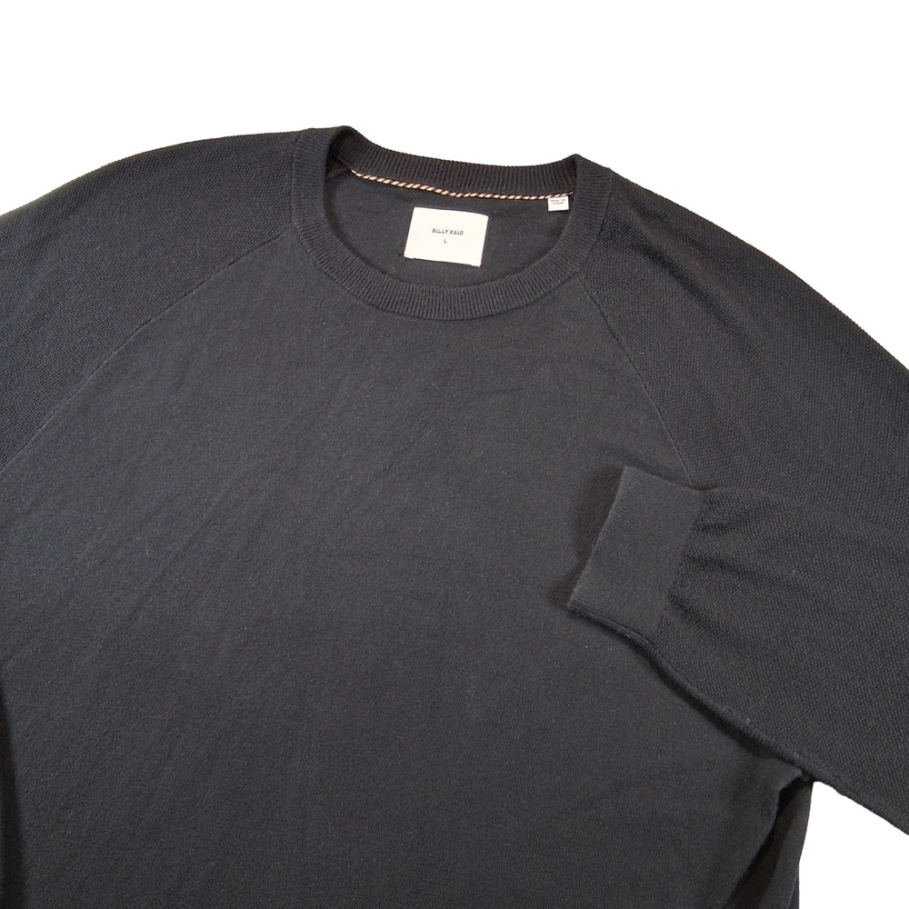 Billy Reid Sweater Mens L Black Raglan Merino Wool Cotton Crew Neck Knit